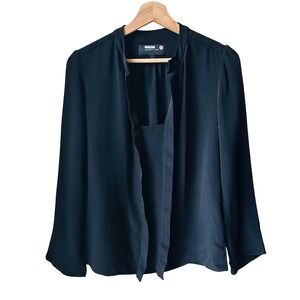 Derek Lam Black 100% Silk Nehru Collar Blouse Size 6 Luxury Long Sleeve Top